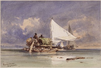 Jangadas on the Sea near Pernambuco (Recife) by Eduard Hildebrandt