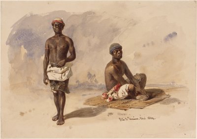 Two Afro-Brazilians; one standing, facing forward, the other seated on a reed mat by Eduard Hildebrandt