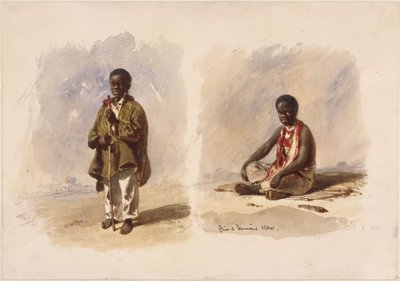 Two Little Afro-Brazilians; One Standing, the Other Sitting by Eduard Hildebrandt