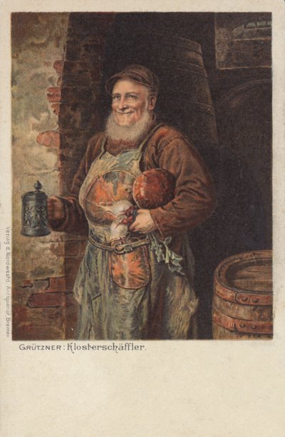 The Monastery Shepherd: Monk Carrying a Stein of Beer and His Lunch by Eduard von (after) Grutzner