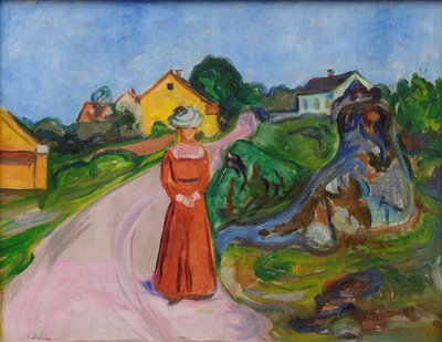 Street in Åsgårdstrand and a Woman in Red Dress by Edvard Munch