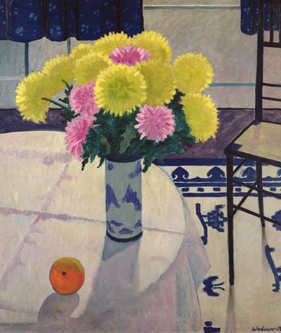 Still Life with Chrysanthemums in a Vase by Edward Alexander Wadsworth