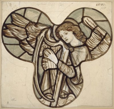 Design for stained glass in Lyndhurst Church: An Angel Harpist by Edward Burne Jones