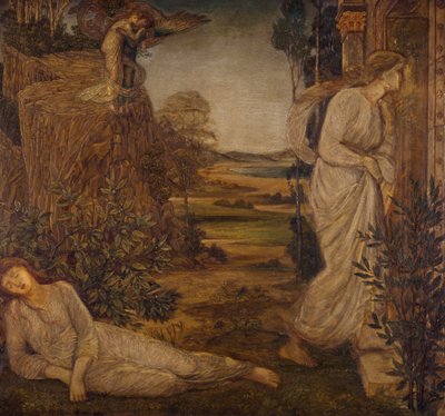 Cupid and Psyche - Palace Green Murals - Zephyrus Bearing Psyche to the Mountain by Edward Burne Jones