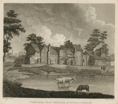 View of the pest houses at Tothill Fields, London by Edward Dayes