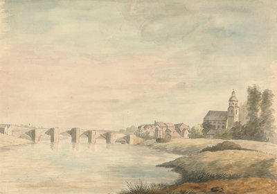 River Landscape with Bridge by Edward Francis Burney