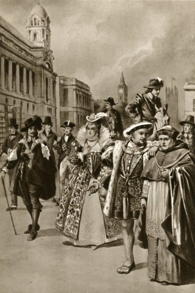 Streets of London: King Charles I, Queen Elizabeth I, King Henry VIII, Cardinal Wolsey by Edward Frederick Skinner