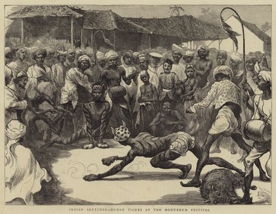 Indian Sketches, Human Tigers at the Mohurrum Festival by Edward John Gregory