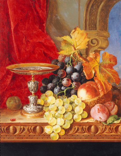 Grapes and a Peach with a Tazza on a Table at a Window by Edward Ladell