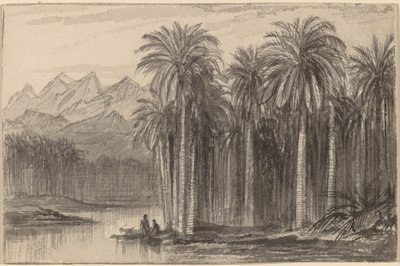 Figures Setting Out in Canoes from a Palm Grove by Edward Lear