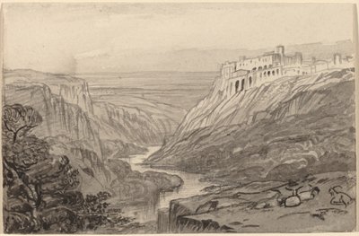 Goats Resting above a River Gorge (Narni, Italy) by Edward Lear