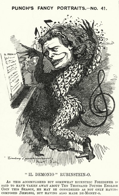 Punch cartoon: Anton Rubinstein, Russian pianist, composer and conductor by Edward Linley (after) Sambourne
