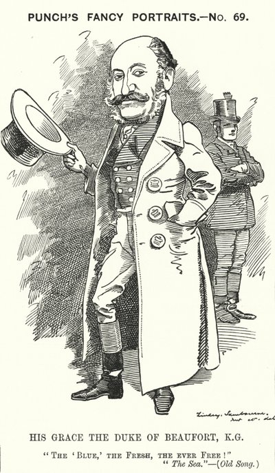 Punch cartoon: Henry Charles Fitzroy Somerset, 8th Duke of Beaufort, English soldier and Conservative politician by Edward Linley (after) Sambourne