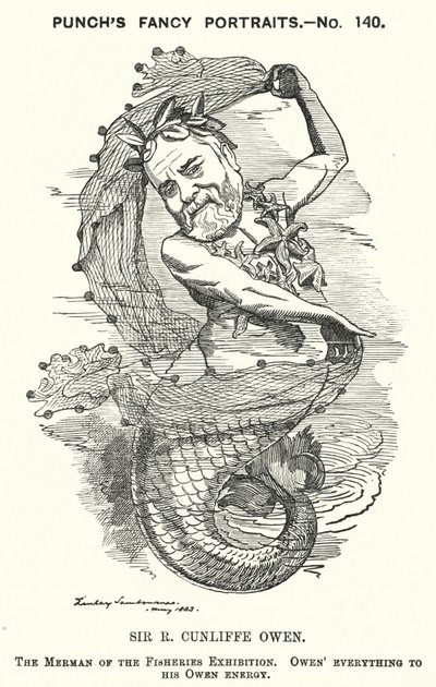 Punch cartoon: Philip Cunliffe-Owen, British exhibition organiser and Director of the South Kensington Museum, London by Edward Linley (after) Sambourne