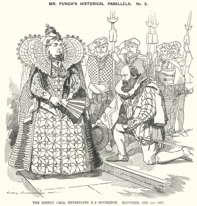 Punch Cartoon: The Lordly Cecil Entertains His Sovereign, Hatfield by Edward Linley (after) Sambourne
