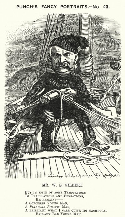Punch cartoon: W S Gilbert, English dramatist and librettist by Edward Linley (after) Sambourne
