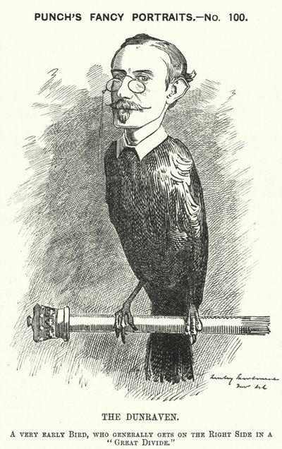 Punch cartoon: Windham Wyndham-Quin, 4th Earl of Dunraven and Mount-Earl, Anglo-Irish journalist, landowner and Conservative politician by Edward Linley (after) Sambourne