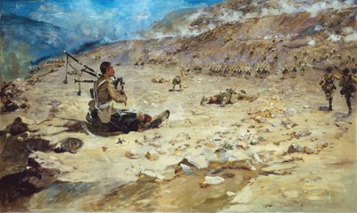 Piper George Findlater of the Gordon Highlanders earning the Victoria Cross at Dargai in 1897 by Edward Matthew Hale