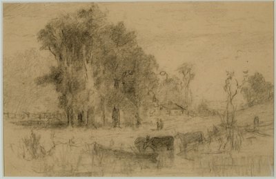 Landscape, Rowboat and Cows (#57) c. 1880 by Edward Mitchell Bannister