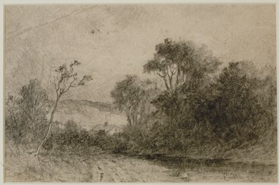 Landscape with Roof Tops Behind Trees by Edward Mitchell Bannister