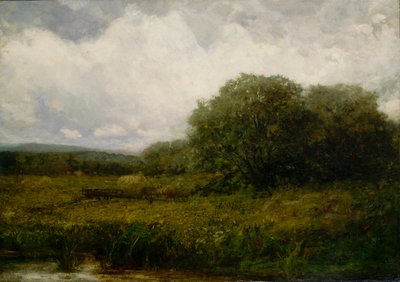 Untitled (landscape with oxen and haycart crossing bridge) by Edward Mitchell Bannister