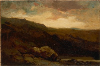 Untitled (mountainous landscape with rock and stream in foreground) by Edward Mitchell Bannister