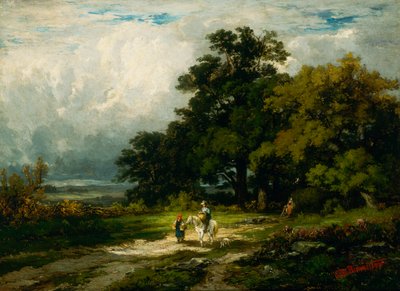 Untitled man on horse with woman and dog by Edward Mitchell Bannister