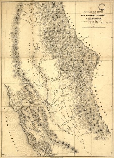 Topographical Sketch of the Gold & Quicksilver District of California by Edward Otho Cresap Ord