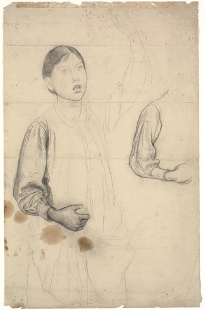 Study for a Standing Girl with Raised Left Arm Together with Details of Her Right Arm by Edward Stott