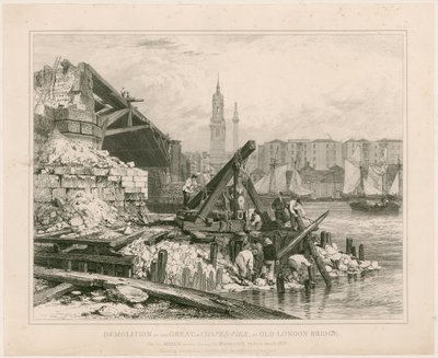 Demolition of part of Old London Bridge, March 1832 by Edward William Cooke