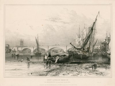 New London Bridge, from Billingsgate (low water) drawn 31 July 1832 by Edward William Cooke