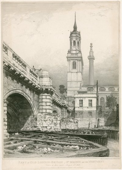 Part of Old London Bridge, St Magnus and the Monument by Edward William Cooke