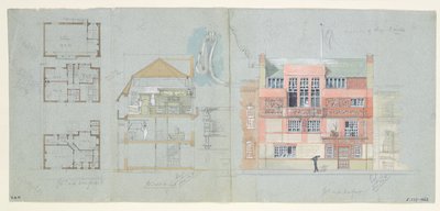 Front Elevation and Section for House and Studio for Frank Miles, Tite Street, Chelsea, 1878-79 by Edward William Godwin