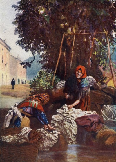 Corsica: Woman washing linen by Edwin Arthur Norbury