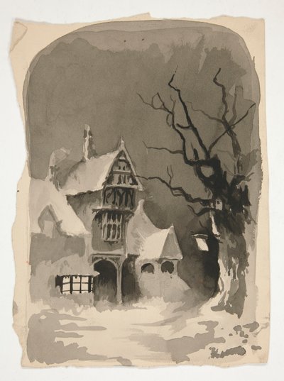 A Winter Scene: House in the Snow (recto); Assorted Figure Studies (verso) by Edwin Austin Abbey