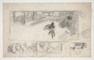 Assorted Sketches (recto); Sketch of a Man in a Cape (verso) by Edwin Austin Abbey