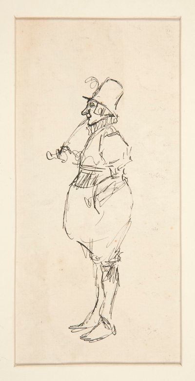Cartoon of a man in pantaloons by Edwin Austin Abbey