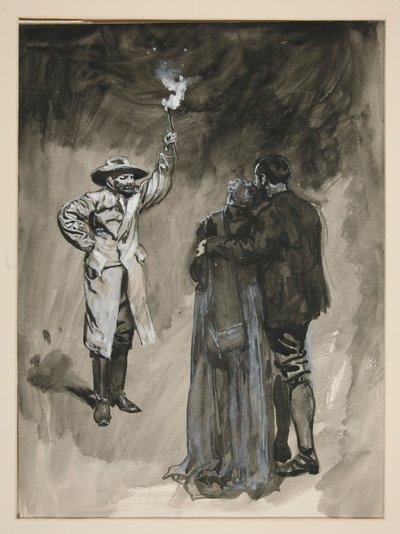 Couple Confronted in Street by Man Holding Torch by Edwin Austin Abbey