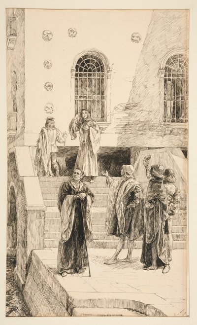 Exuent Salarino and Salanio, from Act I, Scene i, Merchant of Venice by Edwin Austin Abbey