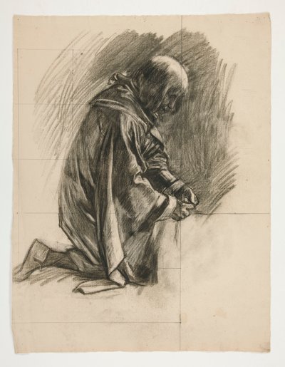 Figure Study for Sir Lancelot and Sir Bors Outfit Galahad with His Spurs (from The Quest of the Holy Grail) by Edwin Austin Abbey