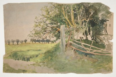 Landscape with Trees and Broken Fence by Edwin Austin Abbey