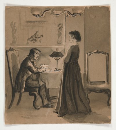 Man and Woman in an Interior - Unidentified Illustration by Edwin Austin Abbey