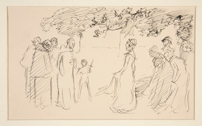 People in Medieval Dress, Outside - Unidentified Illustration by Edwin Austin Abbey