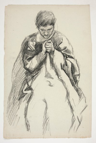 Robed figure, praying: study for The Quest of the Holy Grail mural series at Boston Public Library by Edwin Austin Abbey