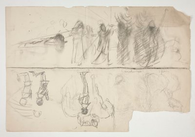 Sheet of Sketches for The Quest of the Holy Grail Mural Series at Boston Public Library (recto); Unidentified Sketch (verso) by Edwin Austin Abbey