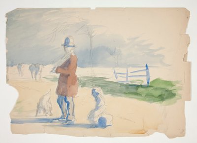 Sketch of a Man, Child and Dog by Edwin Austin Abbey