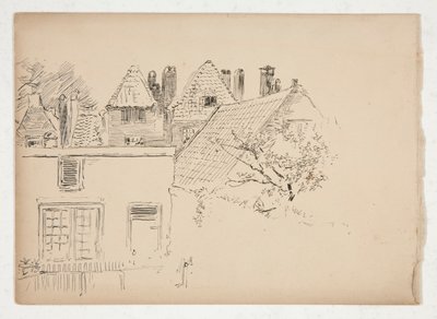 Sketch of an Exterior: Buildings and Tree by Edwin Austin Abbey