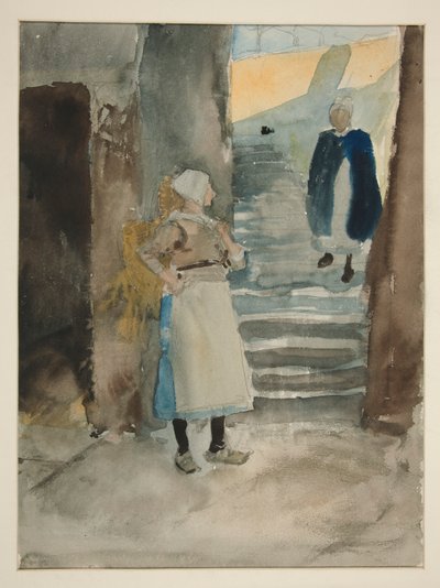 Street Scene with Two Fishwives - Unidentified Illustration by Edwin Austin Abbey