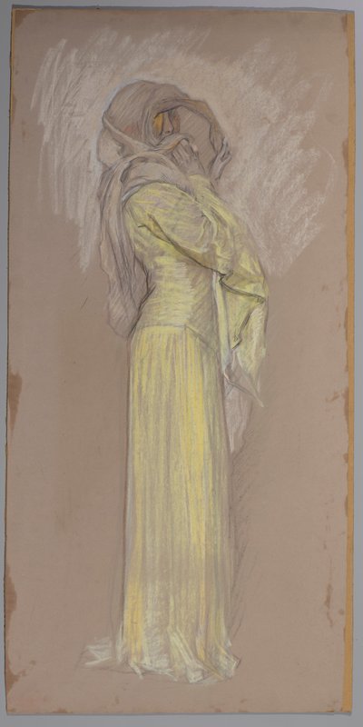 Study, Woman in Yellow Dress with Brown Veil Over Face by Edwin Austin Abbey