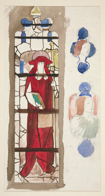 Study for an unidentified stained glass window picturing a cardinal by Edwin Austin Abbey